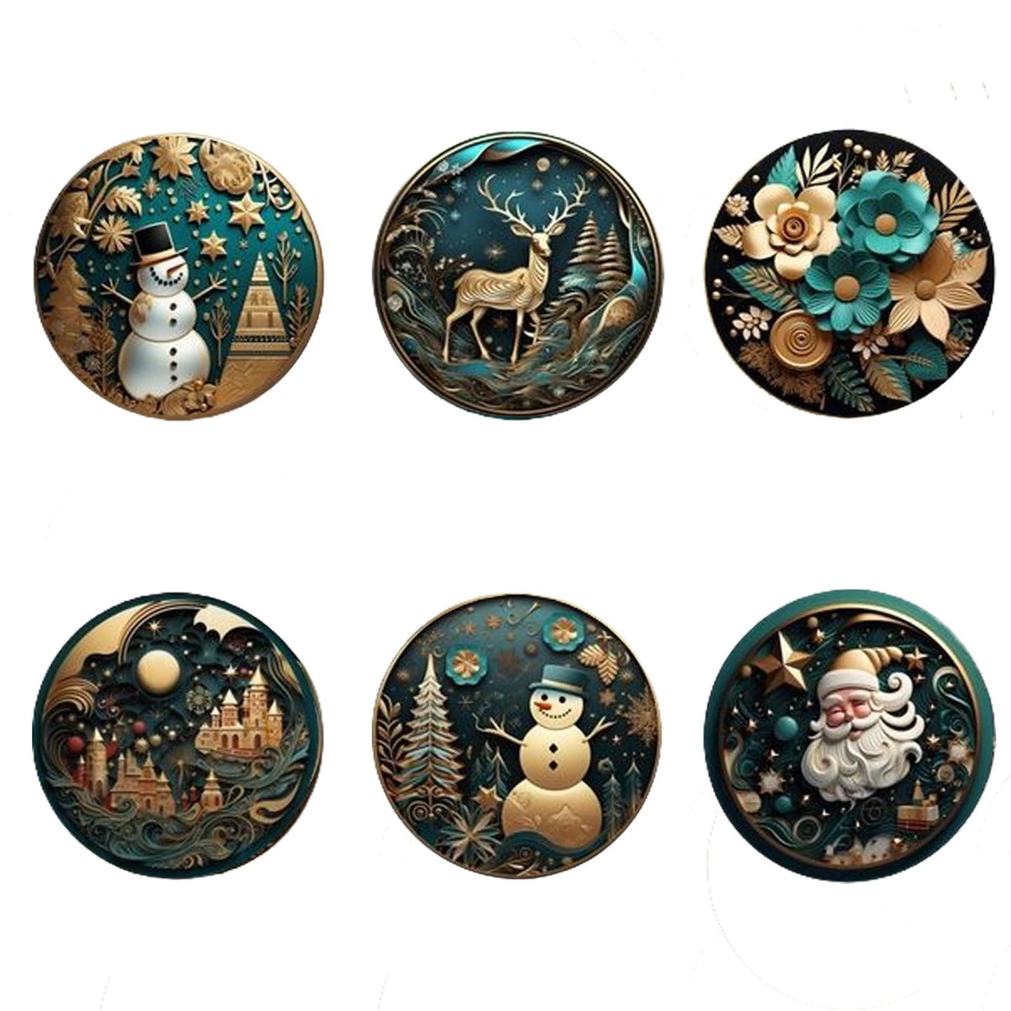 Christmas Wooden Coasters Set 6 pcs Holiday Decor