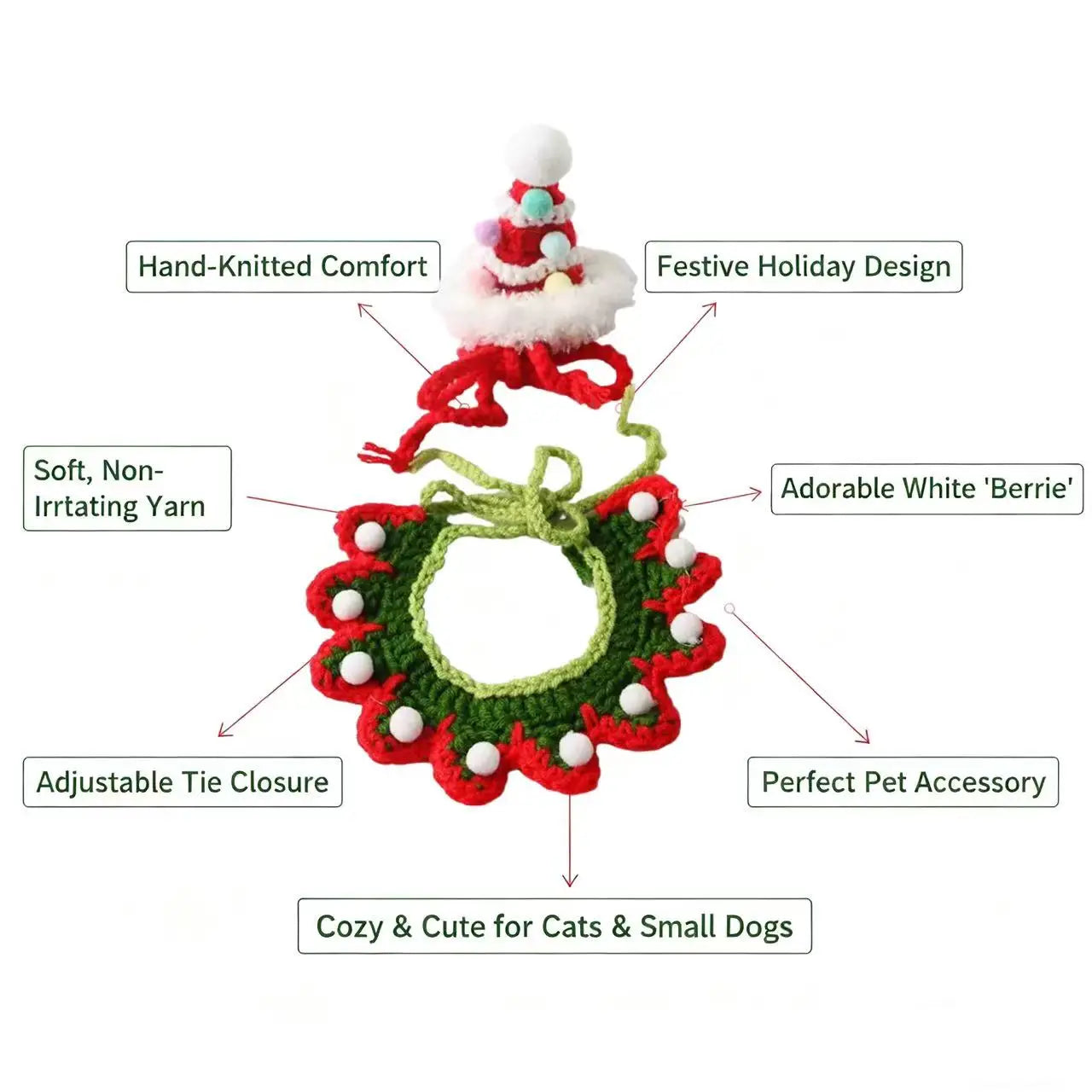 Christmas Pet Hat & Scarf Set 2 Pcs Knitted Holiday Accessory