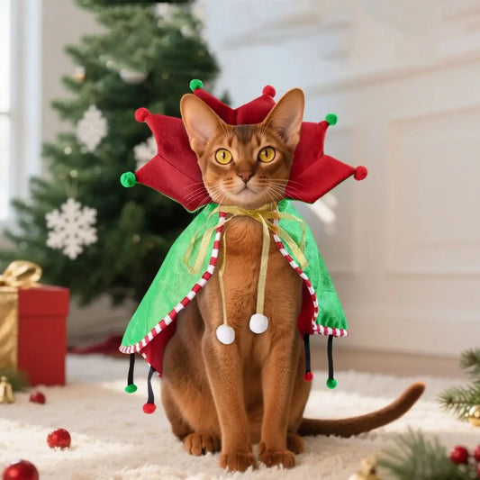 Christmas Pet Cloak Adjustable Santa Cape Costume