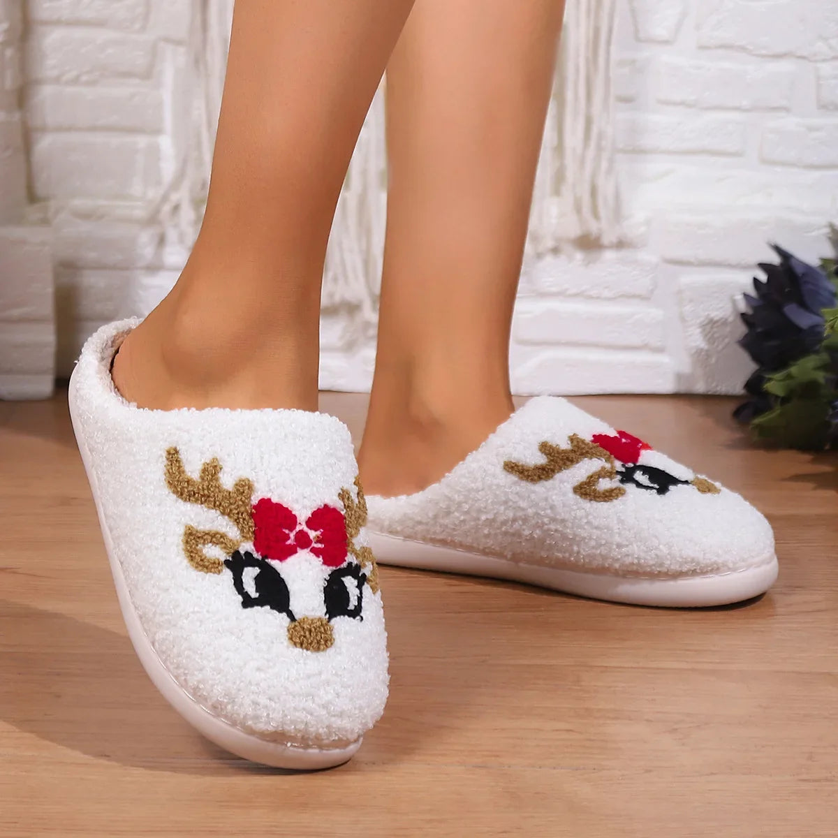 Christmas Plush Slippers Cozy Winter House Shoes