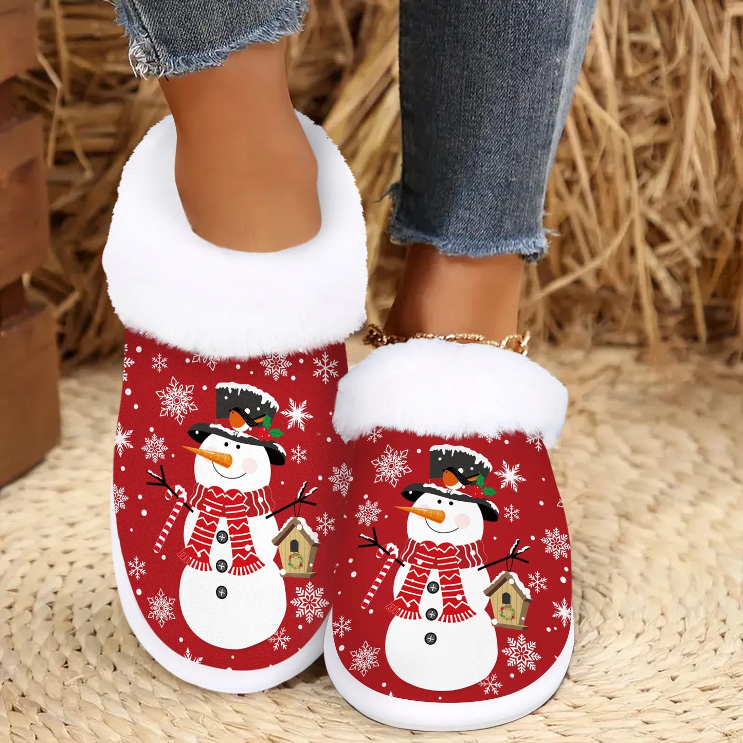 Christmas Cozy House Slippers Warm Plush Lining