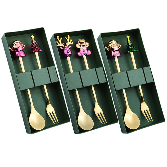 Christmas Dinnerware Set with Glod Cutlery & Gift Box