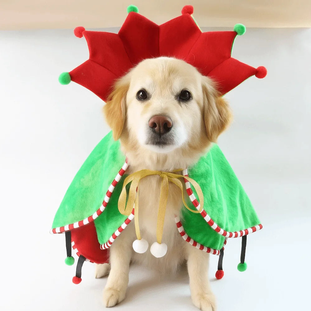 Christmas Pet Cloak Adjustable Santa Cape Costume