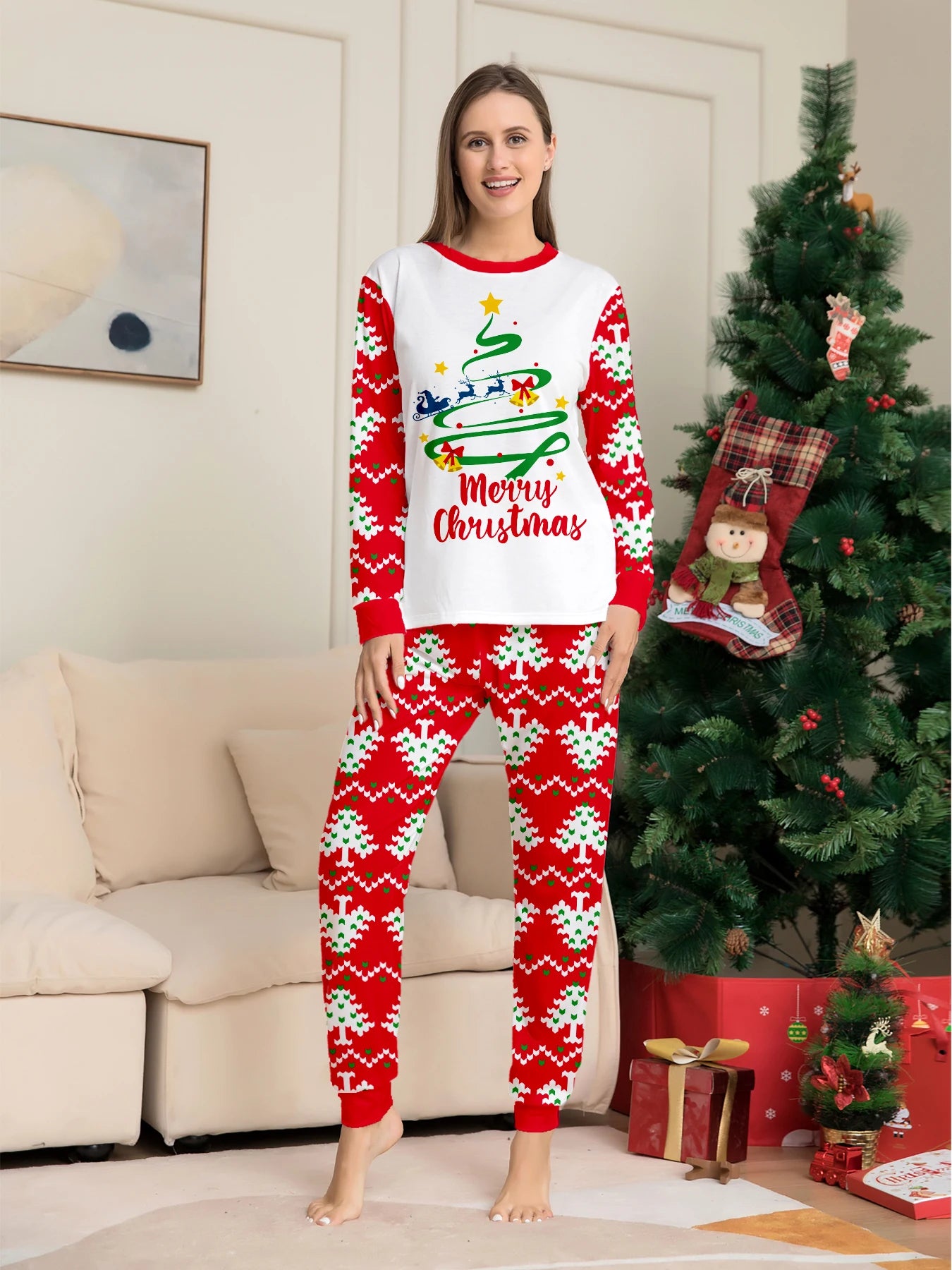 Cozy Christmas Couple Pajamas Tree Design Set