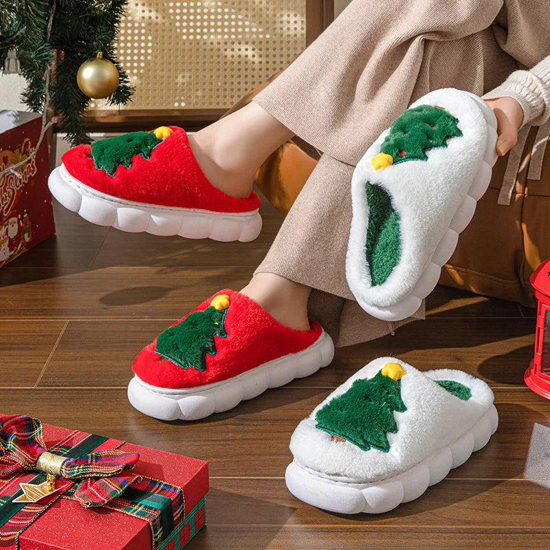 Christmas Plush Slippers Cozy Indoor Winter Shoes