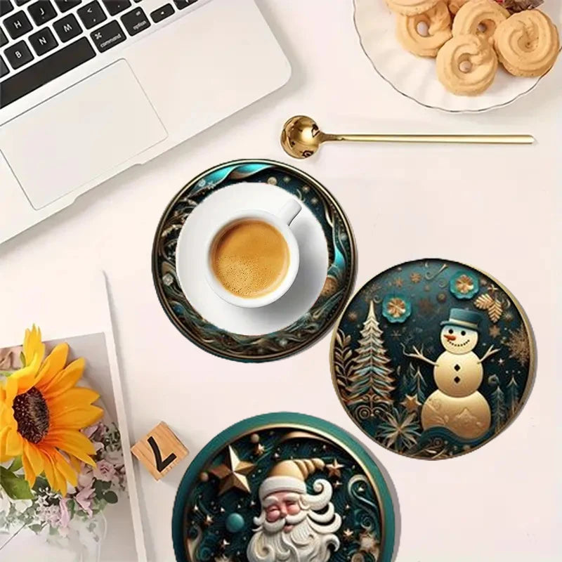 Christmas Wooden Coasters Set 6 pcs Holiday Decor