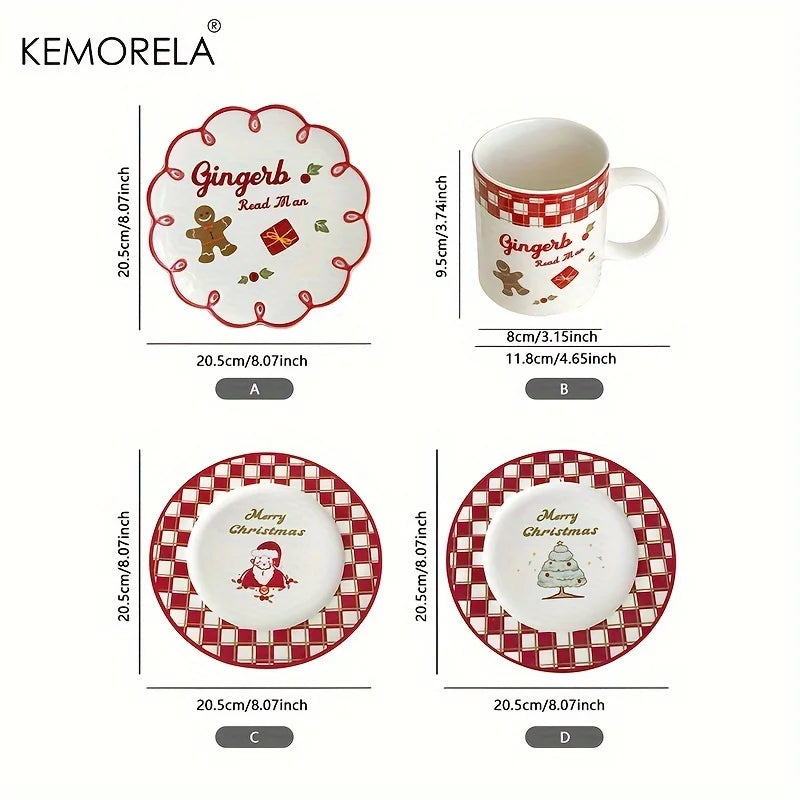 Christmas Ceramic Serving Set Plate & Cup Tray Decor