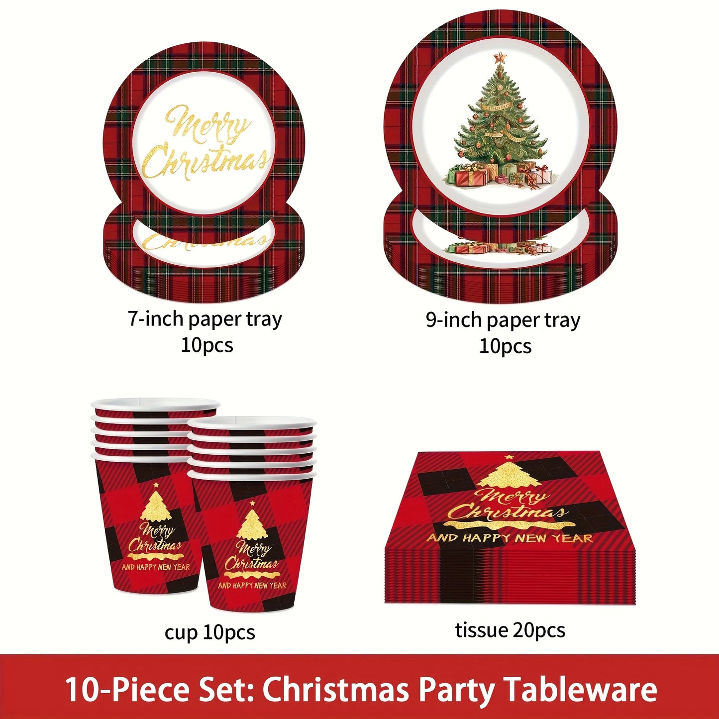 Christmas Tableware Set 50 pcs Plates Cups & Napkins