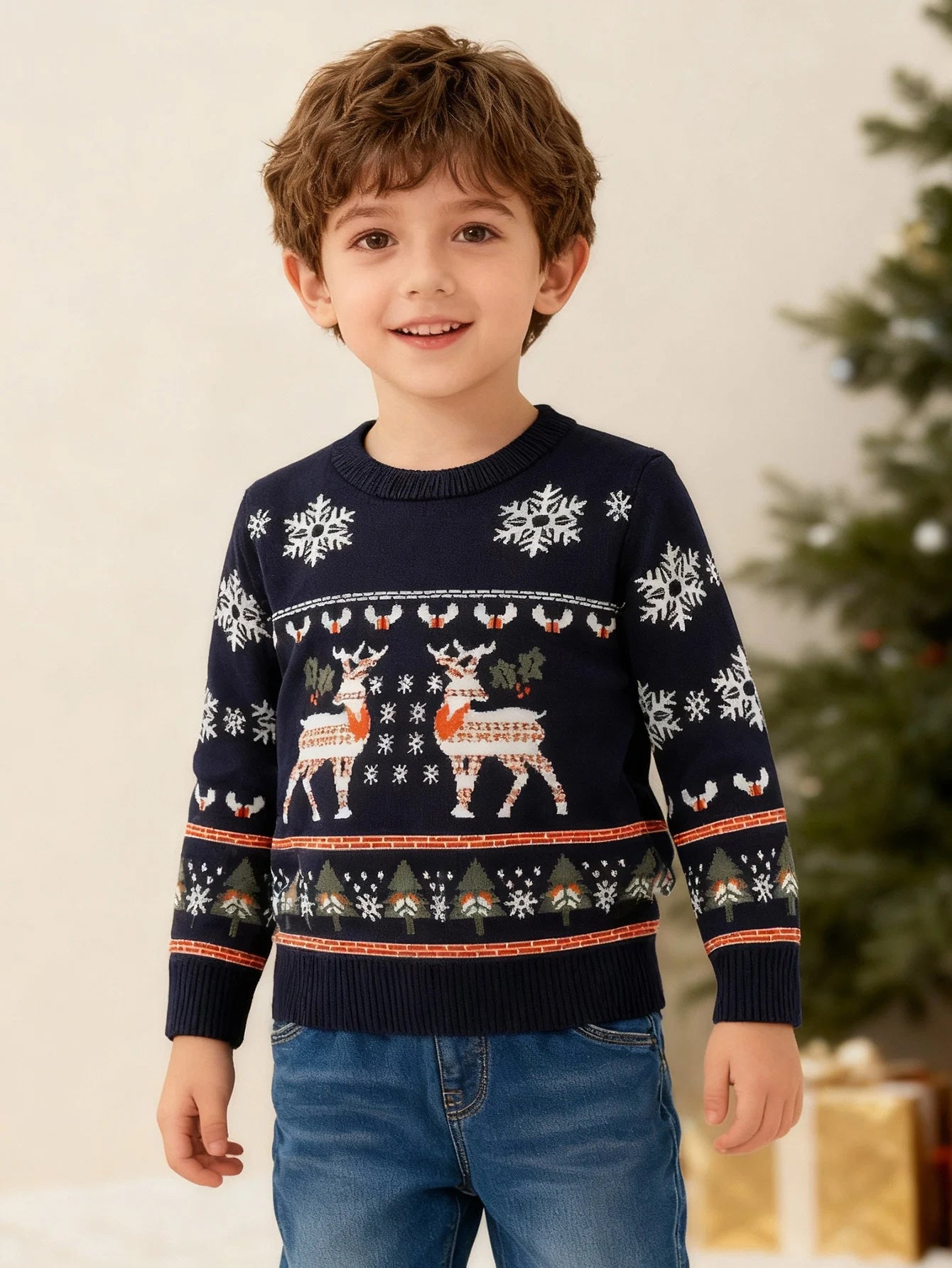 Christmas Reindeer Boys Sweater Winter Knit Pullover