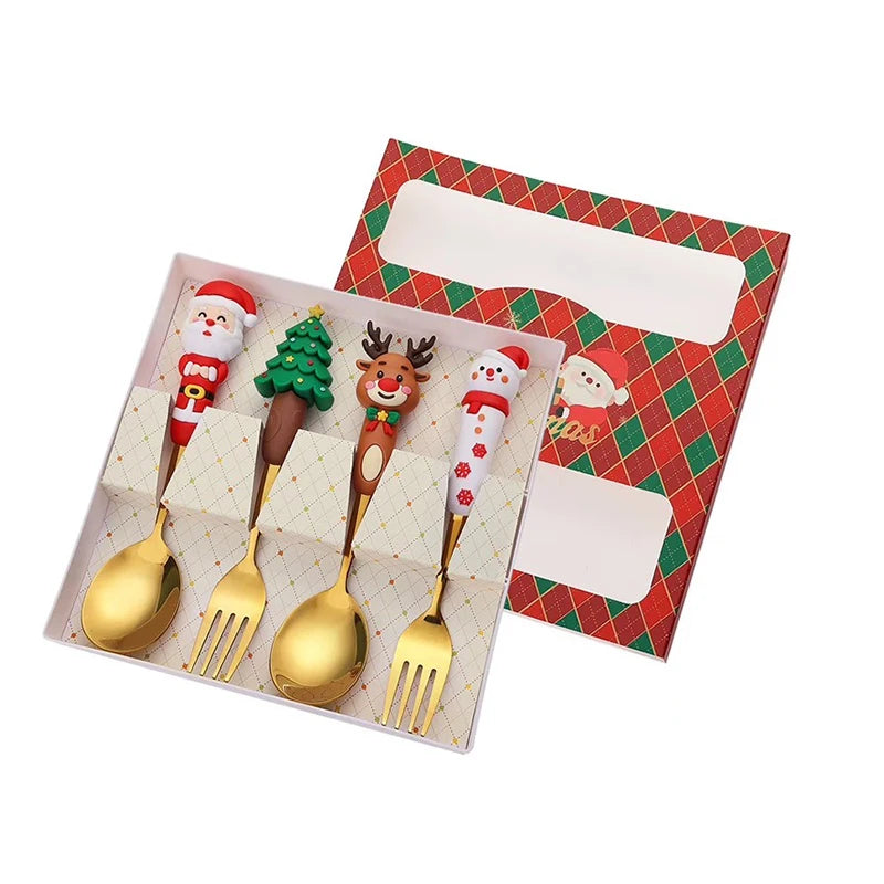 Christmas Cutlery Set Forks & Spoons Stainless Steel