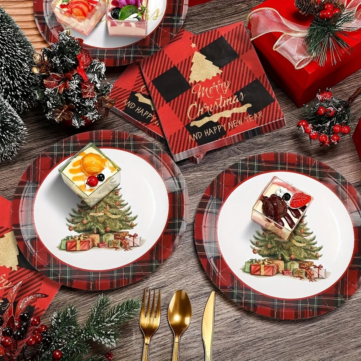 Christmas Tableware Set 50 pcs Plates Cups & Napkins