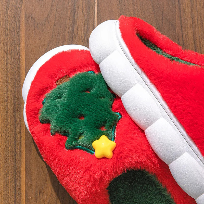 Christmas Plush Slippers Cozy Indoor Winter Shoes