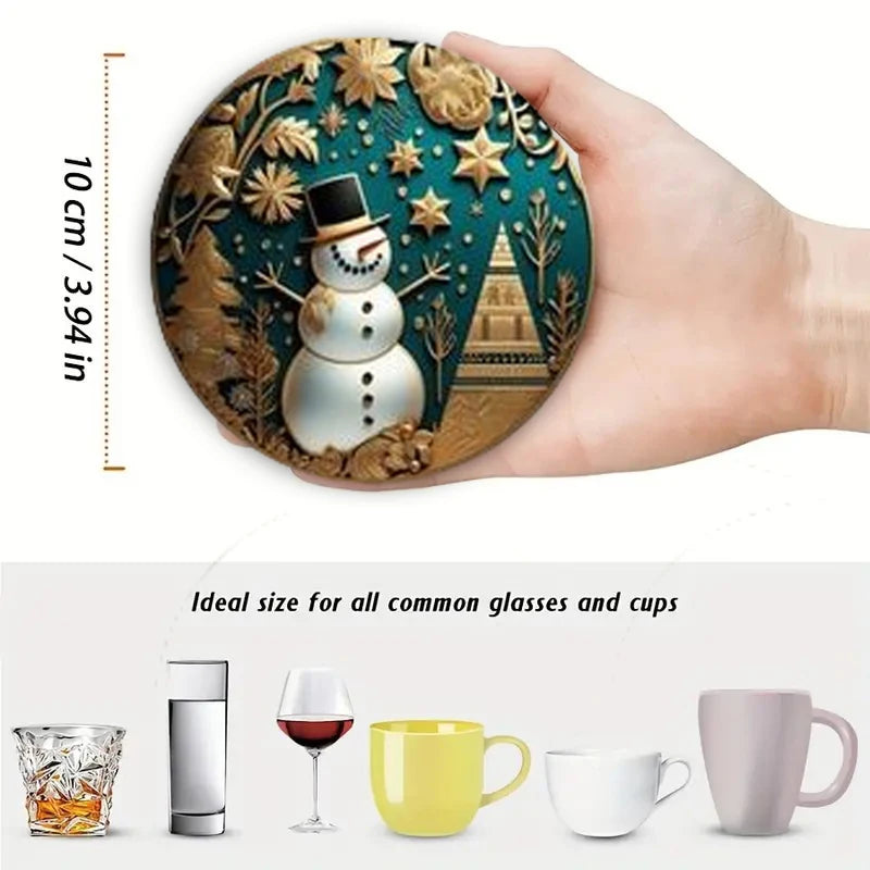 Christmas Wooden Coasters Set 6 pcs Holiday Decor