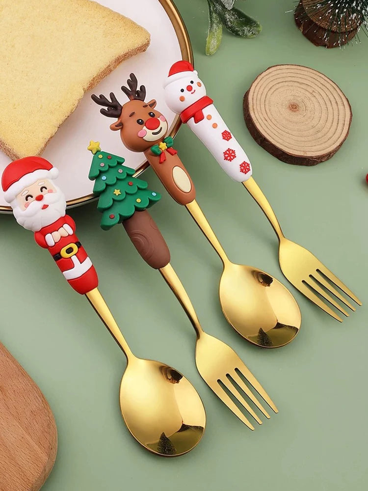Christmas Cutlery Set Forks & Spoons Stainless Steel