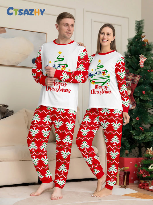 Cozy Christmas Couple Pajamas Tree Design Set