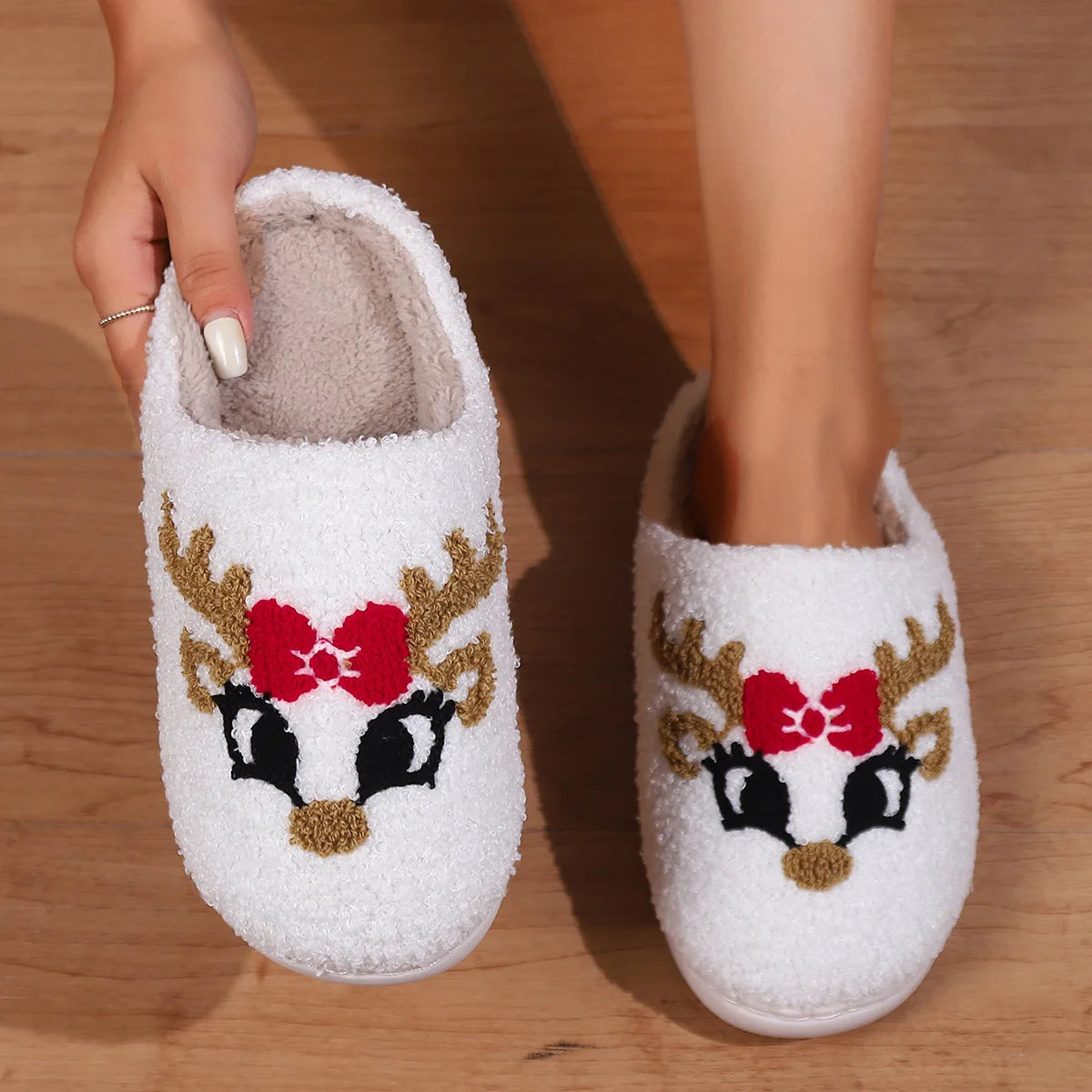 Christmas Plush Slippers Cozy Winter House Shoes