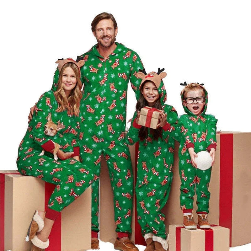 Family Christmas Onesie Hooded Elk Pajama Set