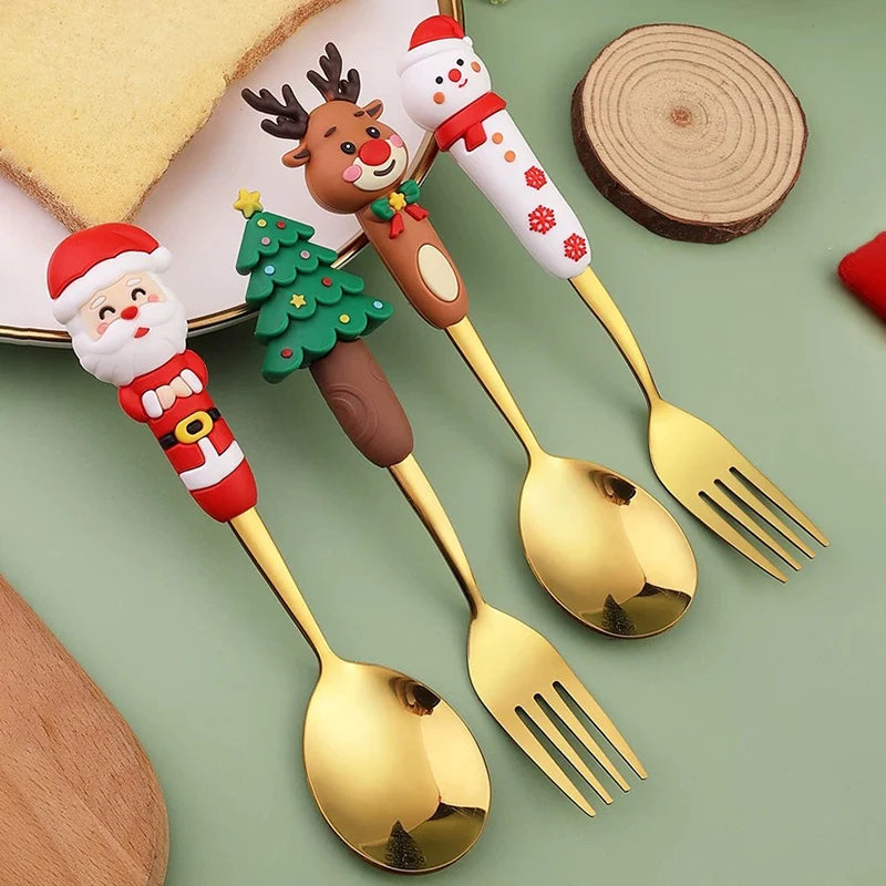 Christmas Cutlery Set Forks & Spoons Stainless Steel