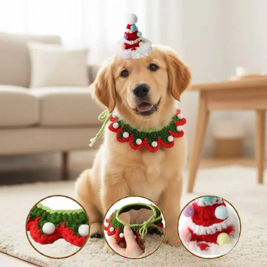 Christmas Pet Hat & Scarf Set 2 Pcs Knitted Holiday Accessory