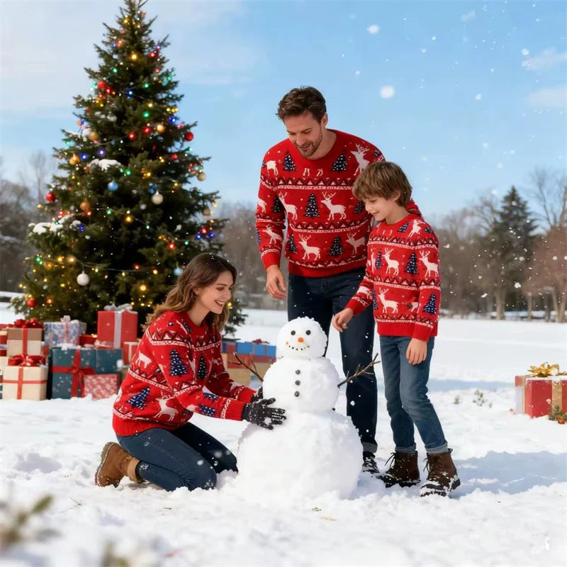 Matching Family Christmas Sweaters Cartoon Winter Pullovers