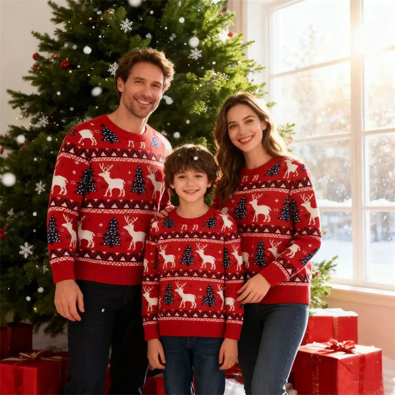 Matching Family Christmas Sweaters Cartoon Winter Pullovers