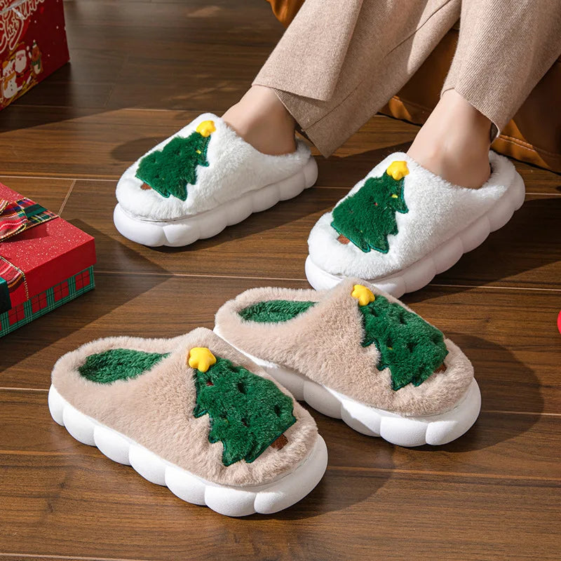 Christmas Plush Slippers Cozy Indoor Winter Shoes