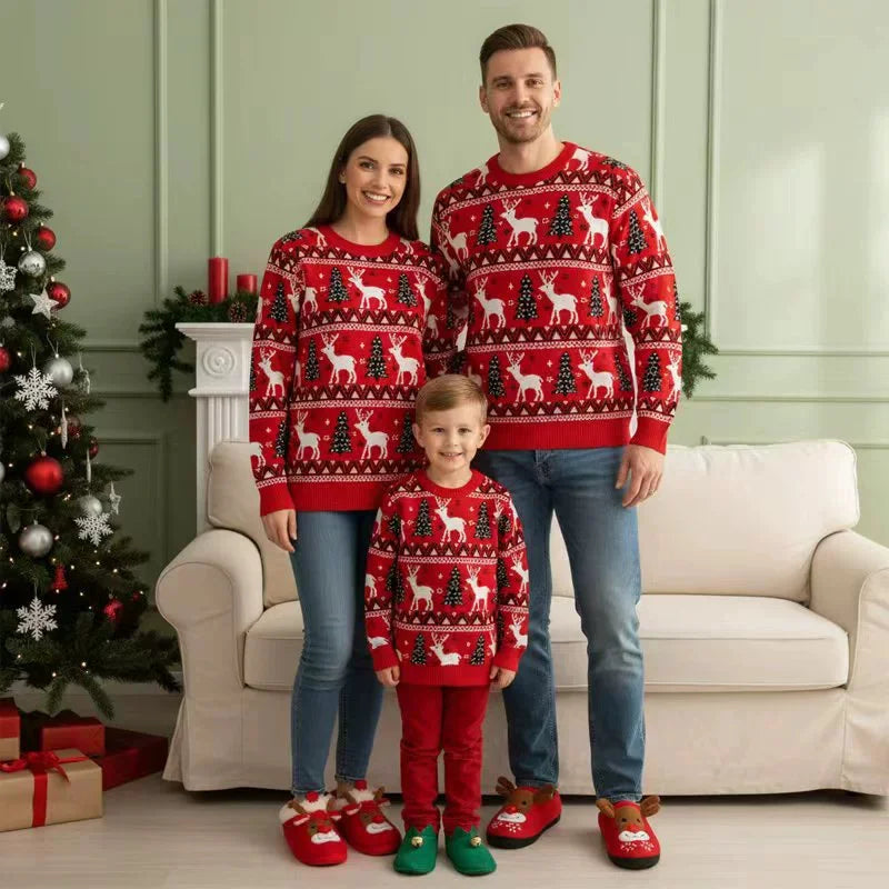 Matching Family Christmas Sweaters Cartoon Winter Pullovers