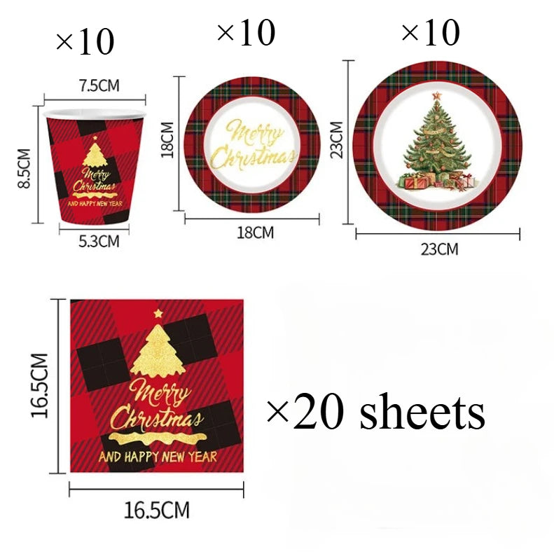 Christmas Tableware Set 50 pcs Plates Cups & Napkins
