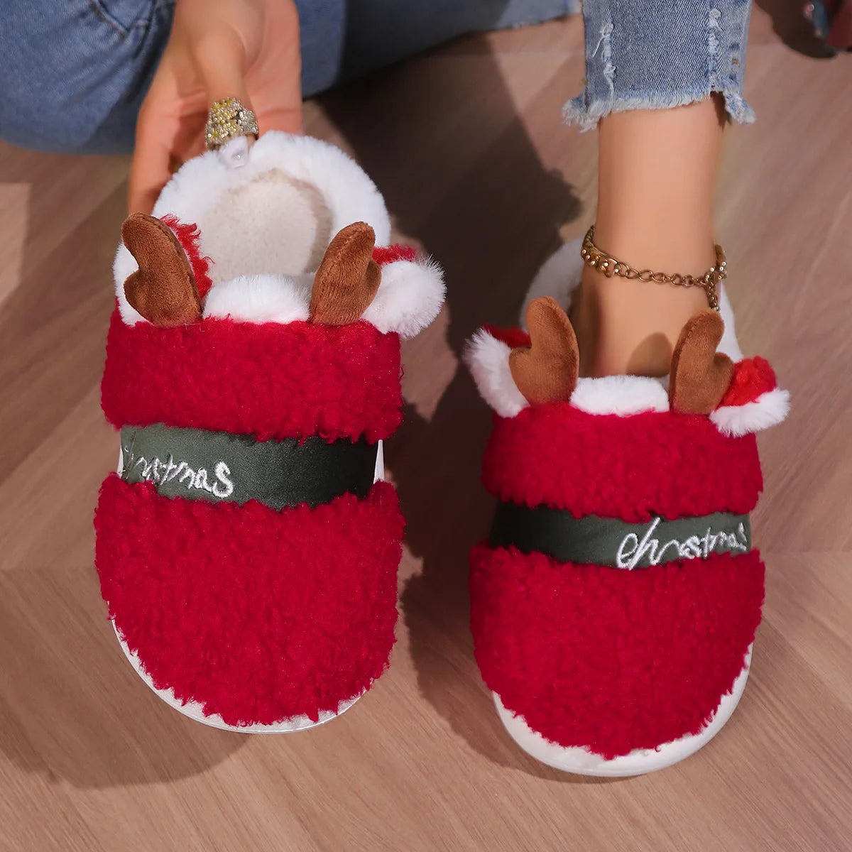 Christmas Plush Slippers Cozy Winter House Shoes