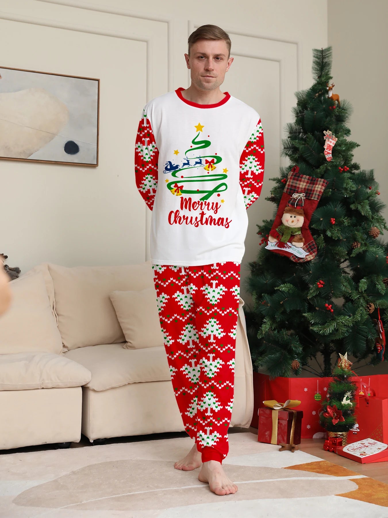 Cozy Christmas Couple Pajamas Tree Design Set