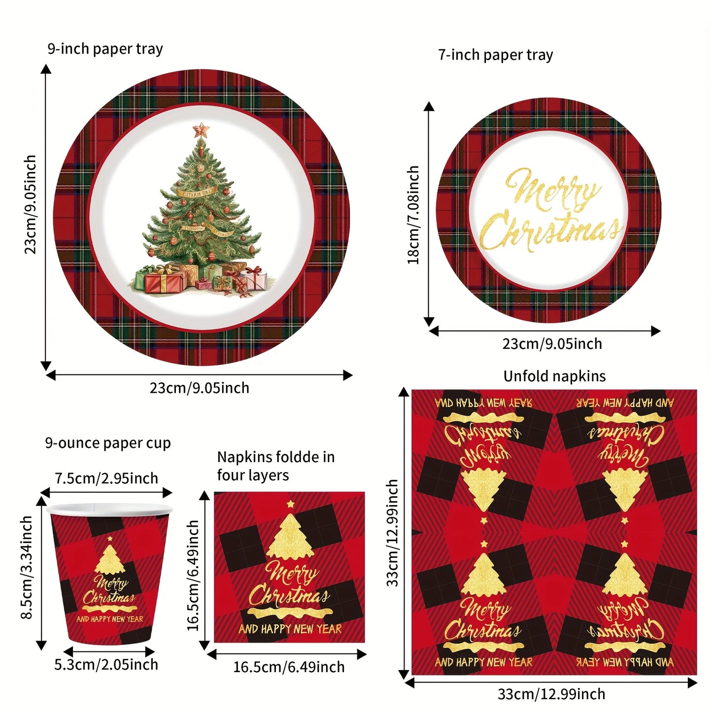 Christmas Tableware Set 50 pcs Plates Cups & Napkins