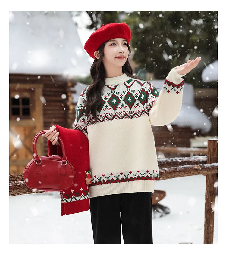 Christmas Girls Sweater with Scarf Kids Knitwear Outfit