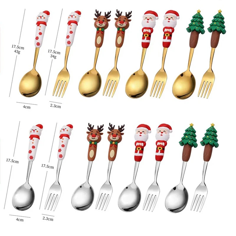 Christmas Cutlery Set Forks & Spoons Stainless Steel