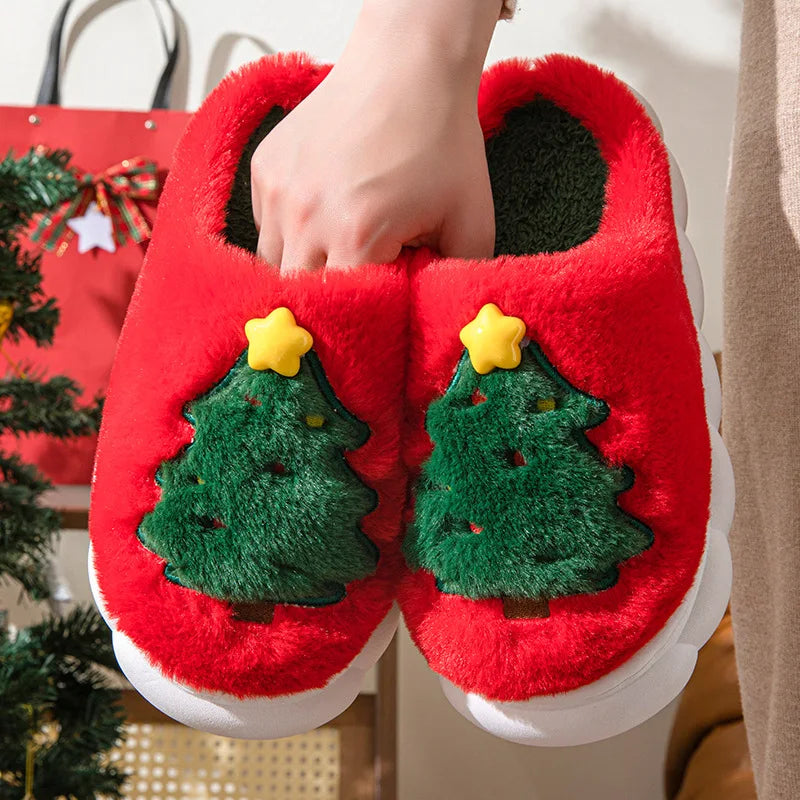 Christmas Plush Slippers Cozy Indoor Winter Shoes
