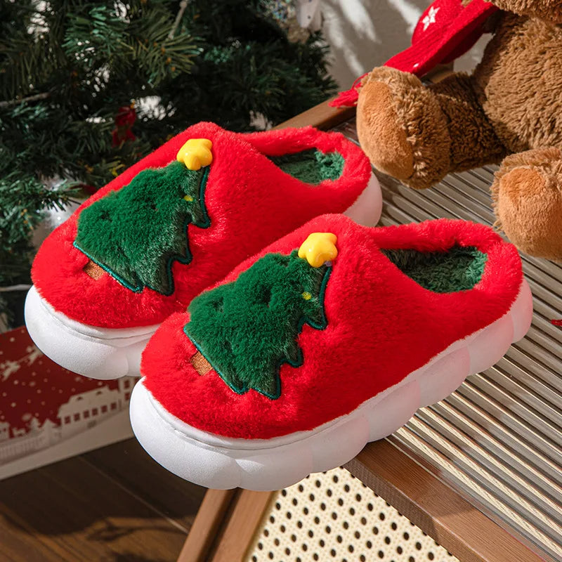 Christmas Plush Slippers Cozy Indoor Winter Shoes