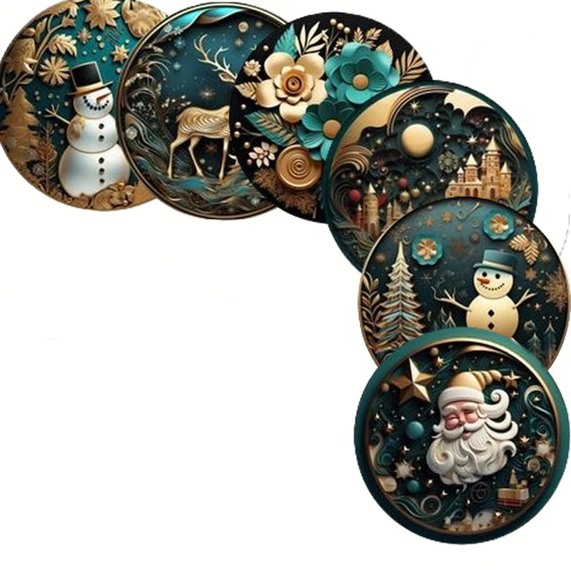 Christmas Wooden Coasters Set 6 pcs Holiday Decor