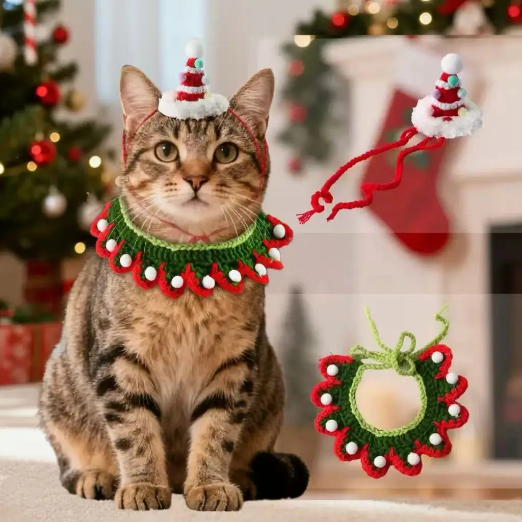 Christmas Pet Hat & Scarf Set 2 Pcs Knitted Holiday Accessory
