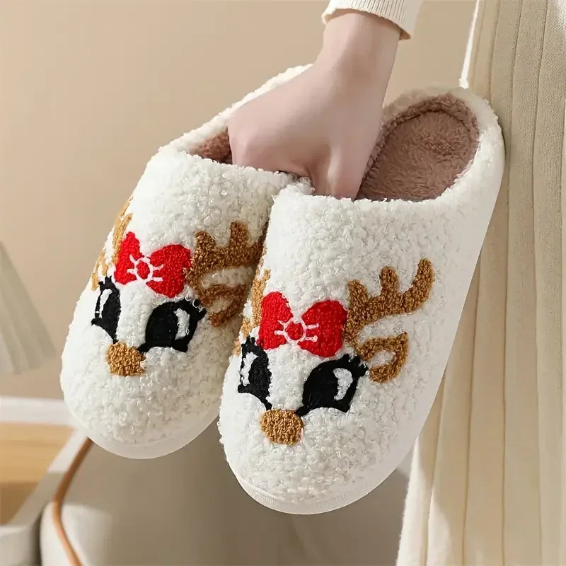 Christmas Plush Slippers Cozy Winter House Shoes