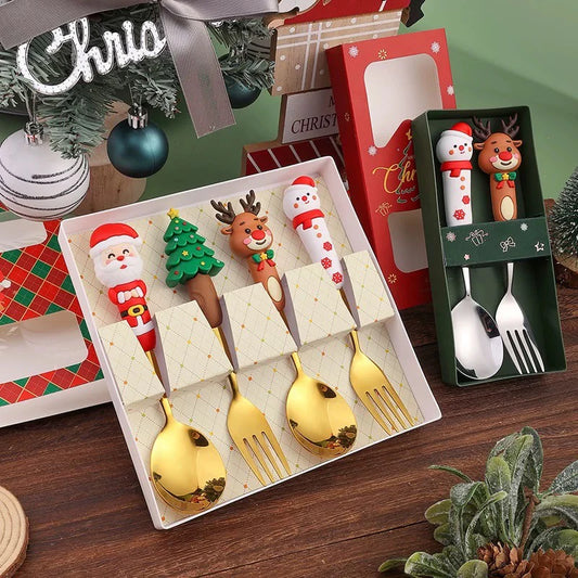 Christmas Cutlery Set Forks & Spoons Stainless Steel