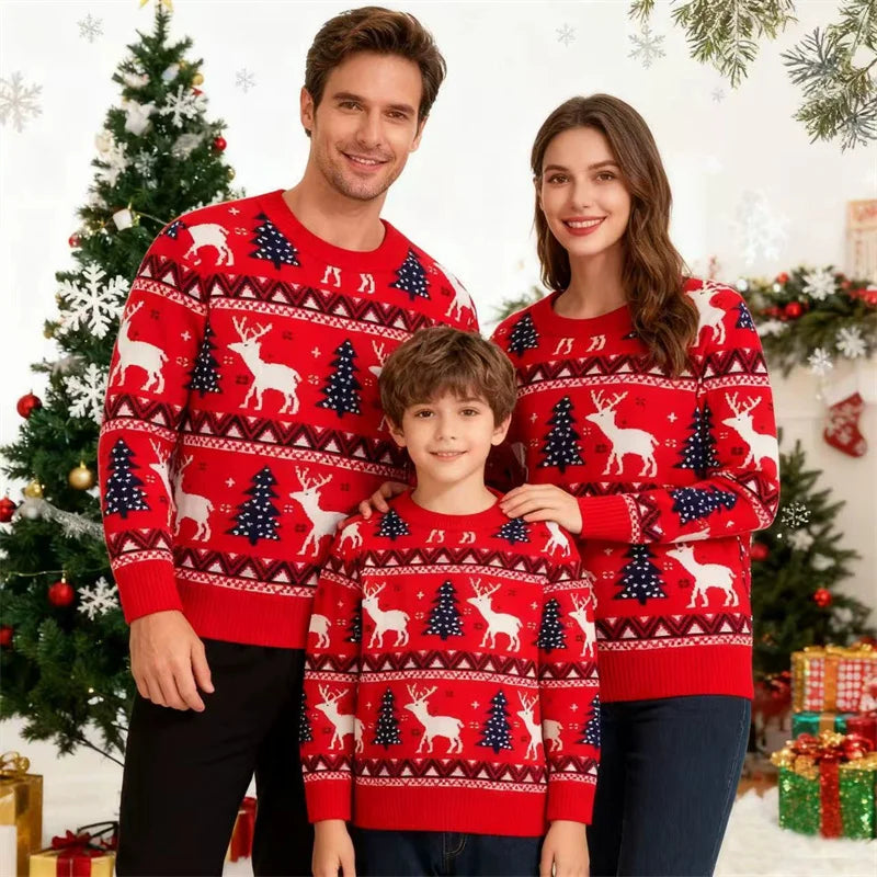 Matching Family Christmas Sweaters Cartoon Winter Pullovers
