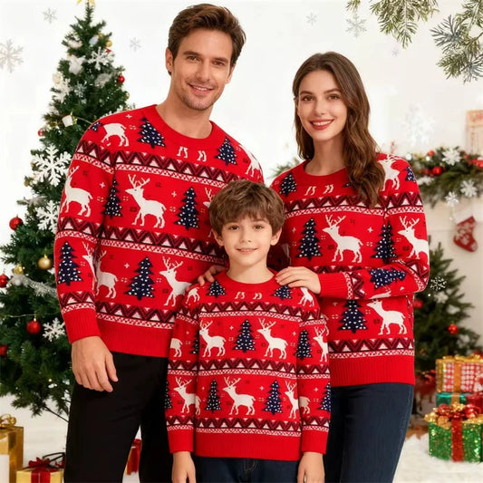 Matching Family Christmas Sweaters Cartoon Winter Pullovers