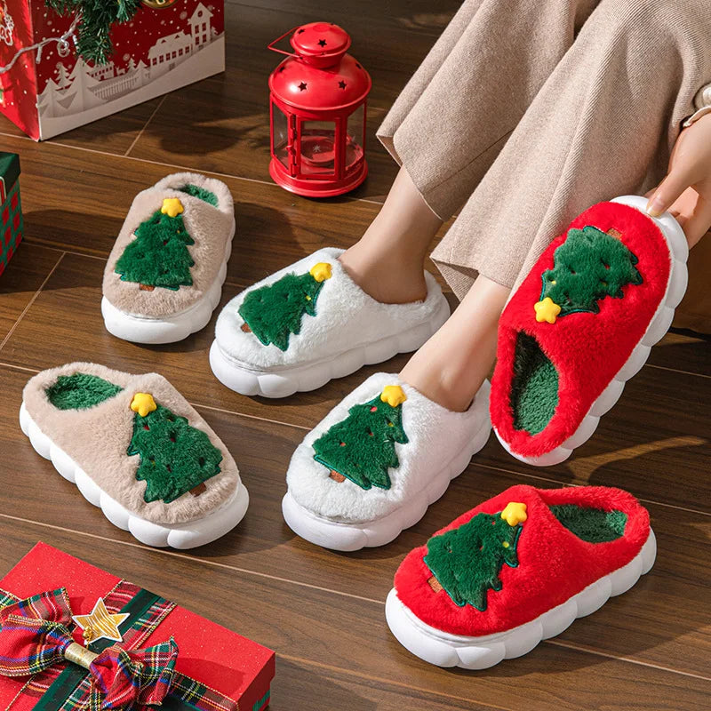 Christmas Plush Slippers Cozy Indoor Winter Shoes