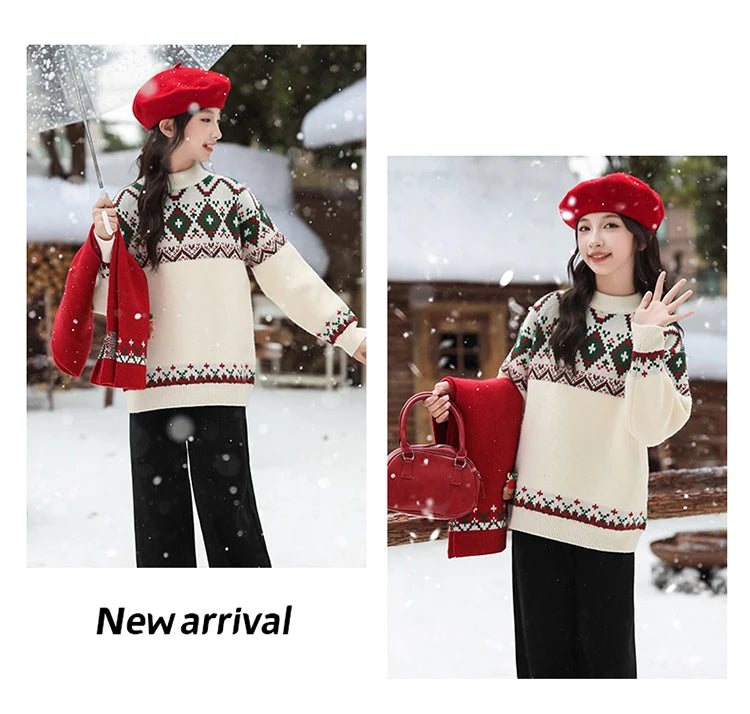Christmas Girls Sweater with Scarf Kids Knitwear Outfit